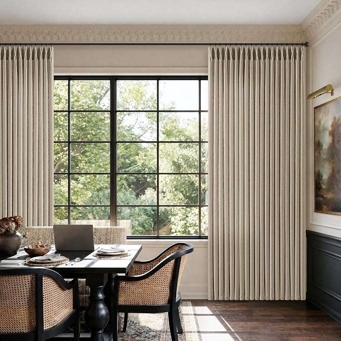 120 Inch Taupe Pleated Linen Curtains Burlywood Birch Vintage Semi Sheer Privacy Ceiling Drapes with Back Tab Rings Extra Long Pinch Pleat Curtains for Living Room Bedroom Large Windows 2 Panels
