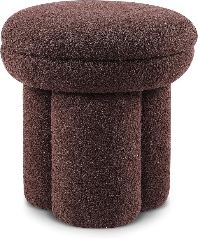 Furniture of America Rami Modern 17.5-inch Mushroom-Shape Upholstered Ottoman with Tri-Pillar Pedestal, Vanity Stool Chair, Small Foot Stool for Bedroom, Living Room, Entryway, Brown