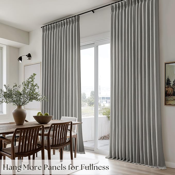 Gray Linen Curtains 102 Inches Long for Living Room Pinch Pleated Draps with Hooks Rings for Traverse Rods Back Tab Semi Sheer Modern Farmhouse Neutral 102 Inch Pleat Curtain Light Grey 40x102