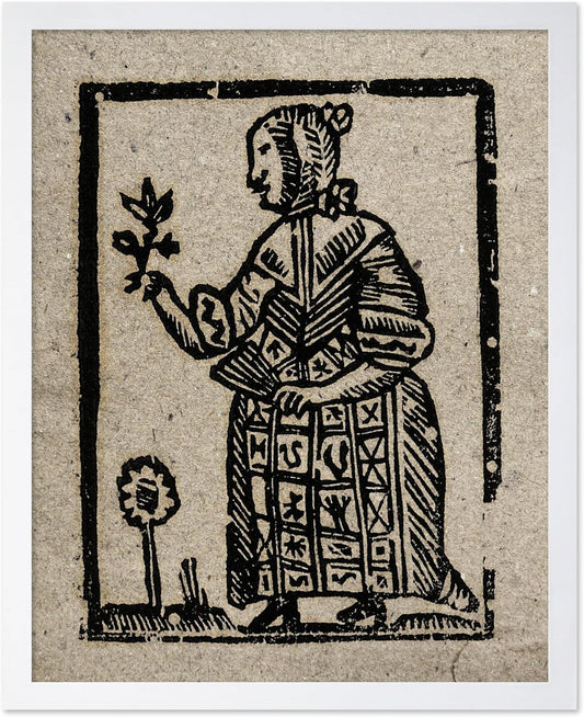 Poster Master Vintage Woodcut Poster - Retro Medieval Print - Gift for Gothic, Horror Fan - Witch Holding a Plant, Magic, Spell, Herbalist - Wall Decor for Bedroom, Dorm, 11x14 White Framed