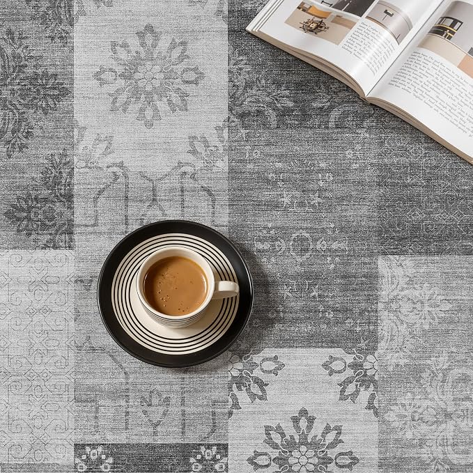 UERMEI 8x10 Area Rug for Living Room - Washable Vintage Carpet, Non-Slip Soft Large Indoor Floor Rugs for Bedroom Home Office & Under Dining Table Decor, Gray Block