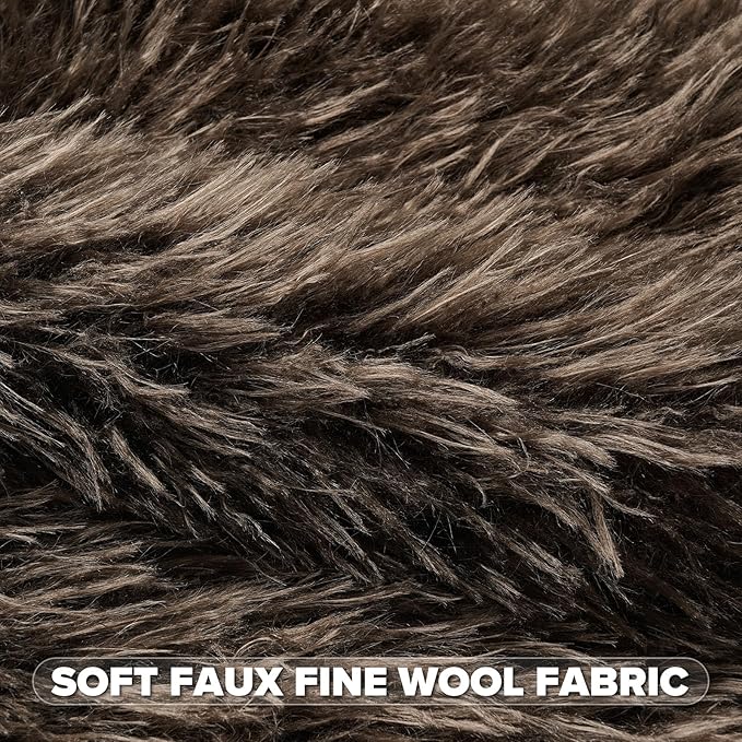 FUTEI Pack of 2 Shaggy Mongolian Faux Wool Throw Pillow Covers 18x18 Inch Soft Decorative Cushion Case for Couch Bed Living Room, Dark Coffee