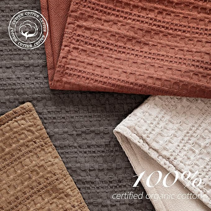 Foindtower Set of 2 Decorative Cotton Waffle Weave Throw Pillow Cover Euro Shams Cushion Covers Accent European Pillowcase For Bed Couch Sofa Bedroom Living Room Home Decor 20×20 Inch Fall Rust Orange