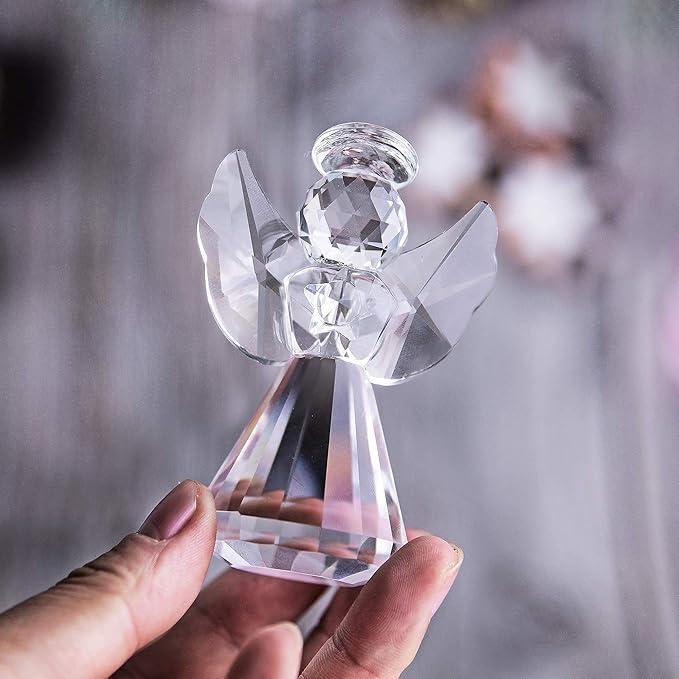 HDCRYSTALGIFTS 3inch Crystal Guardian Angel Figurine Paperweight Decor Glass Christmas Angel Statue Ornaments Art Collectible Gift for Women (Clear)