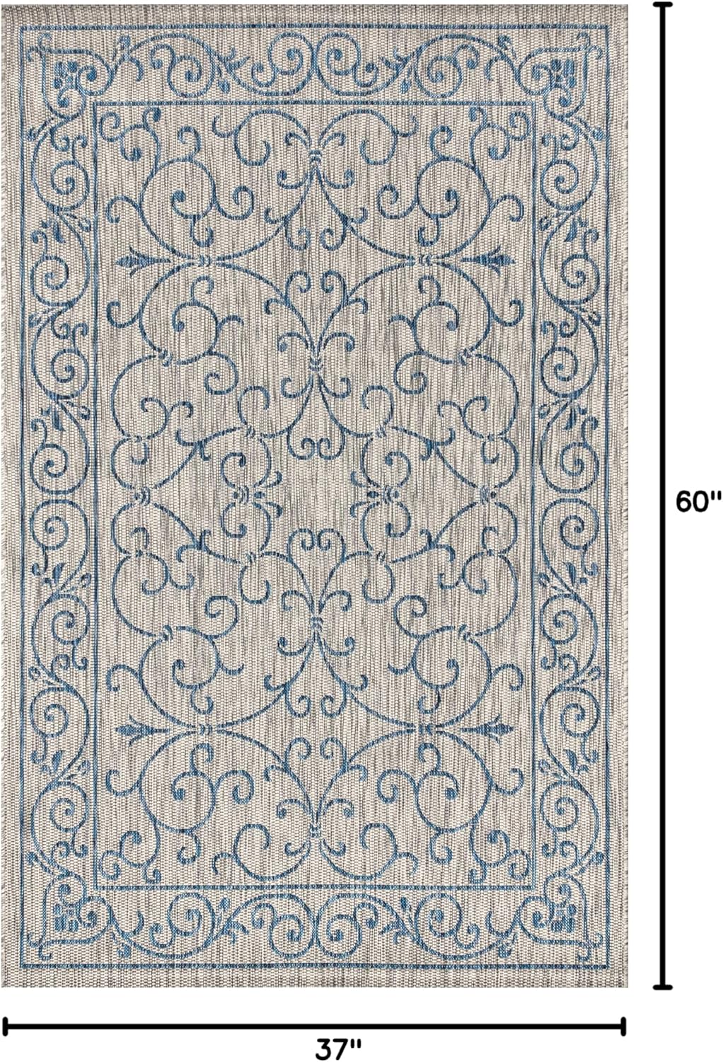 JONATHAN Y Vintage Filigree Indoor Outdoor Area Rug 3X5 Gray/Navy, Charleston Textured Weave for Backyard, Patio, Porch, Easy-Cleaning, High Traffic, Pet-Friendly, Non-Shedding (SMB106C-3)