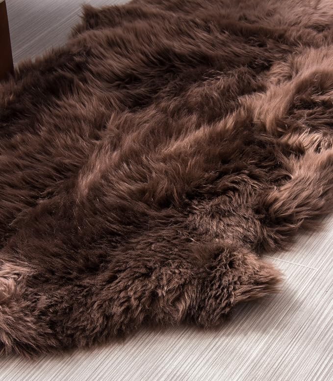 HUAHOO Premium Genuine Sheepskin Rug Brown Real Australia Sheepskin Natural Luxury Fluffy Lambskin Fur Area Rug Seat Covers for Kids Bedroom Sofa Chair Cover Pets Dogs Mat Double Pelt/2' x 6' Brown