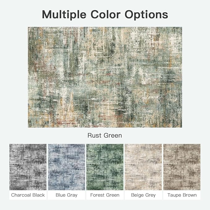 Lofus 5x7 Area Rug for Living Room, Coffee Green Abstract Rugs with Non-Slip Backing, Neutral Modern Washable Carpet for Bedroom Dining Room Home Office Nursery Indoor