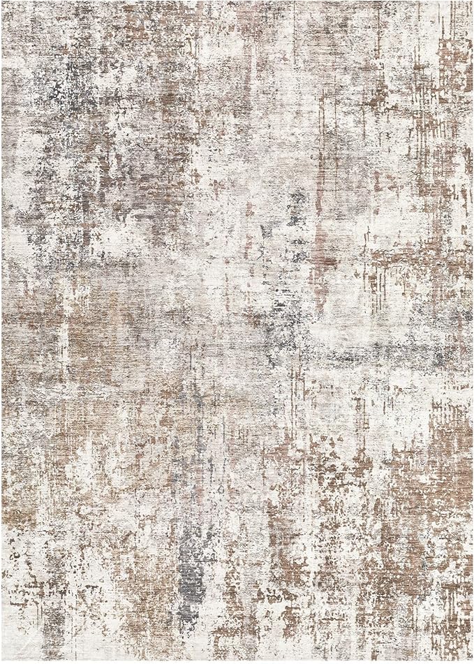 UERMEI Area Rug Living Room Rugs - Washable Neutral Modern Abstract Soft Thin Rug Indoor Floor No Slip Rug Carpet for Bedroom Under Dining Table Home Office Decor - Brown/Grey/Red - 10x14
