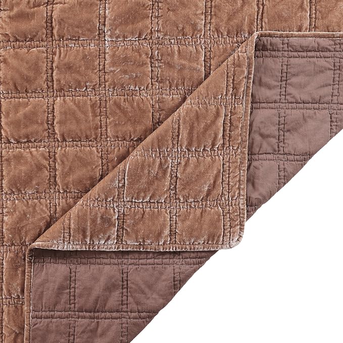 HiEnd Accent Stella Faux Silk Velvet Double Box Stitch 3 Piece Quilt Set, Full Queen Size, Dusty Rose Solid Color, Classic Chic Modern Rustic Elegant Bedding Set, Lightweight Bed Set