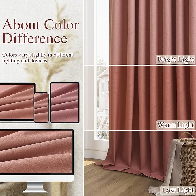 Guken 100% Blackout Curtains 100 Inch Length 2 Panels Set for Girls Bedroom Back Tab Thermal Insulated Black Out Linen Drapes Room Darkening Window Curtains 100 Inches Long,Dusty Rose