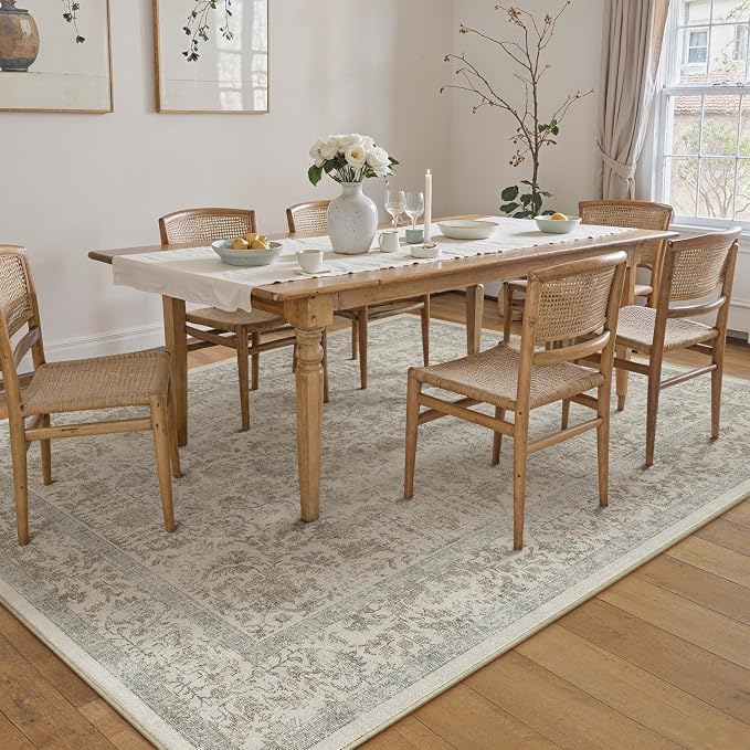 PureCozy Taupe Area Rug 5x7 Machine Washable Vintage Living Room Distressed Non Slip Carpet Traditional Indoor Bedroom Retro Floral Accent Throw Large Rug for Office Kitchen Bathroom Dining Room