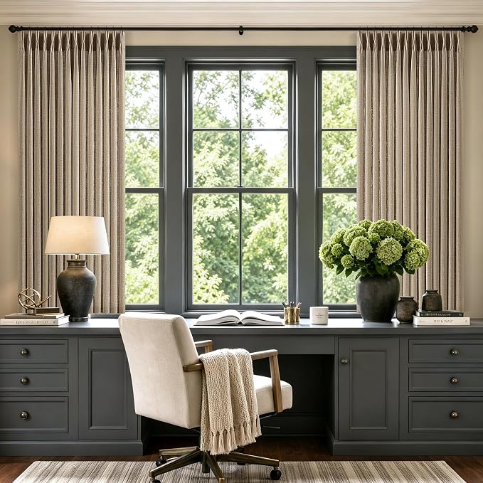 Pinch Pleated Linen Curtains 72 Inches Long for Dining Room Bedroom Neutral Boho Light Filtering Sheer Short Pleat Curtains with Rings Brown Flax Back Tab Drapes for Cabin Closet 2 Panels 40Wx72L