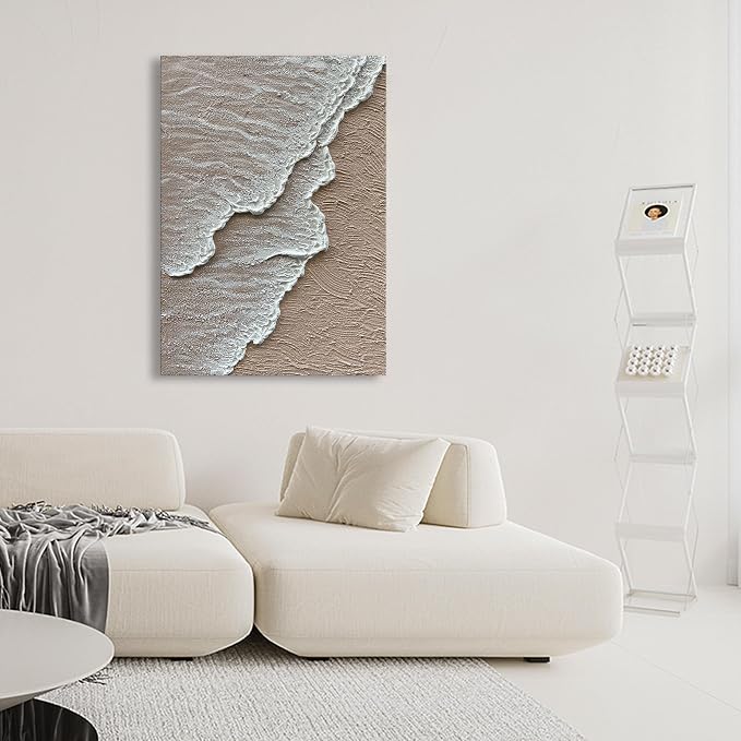 NANKAI Art 3D Ocean Wave Oil Painting Natural Scenery White Abstract Canvas Art Mural 40x28 inches