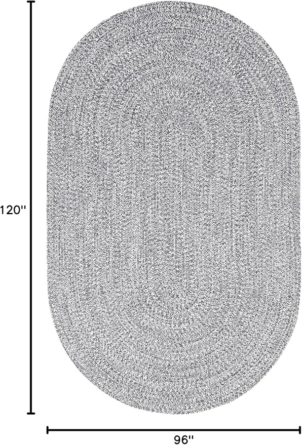 Superior Indoor/Outdoor Area Rug, Dual-Tone Reversible Braided Floor Decor for Patio, Front Porch, Entryway, Living Room, Office, Nursery, Artistic Home, 8' x 10', Charcoal-White
