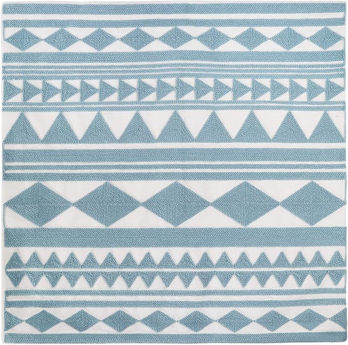Embroidery Throw Pillow Cover 18x18 Home Décor Light Blue Geometric Cushion Cover Diamond Triangle Pillow Case Teal Floor Pillow Cover for Couch Sofa Chair 100% Cotton 45x45cm, 1 Piece