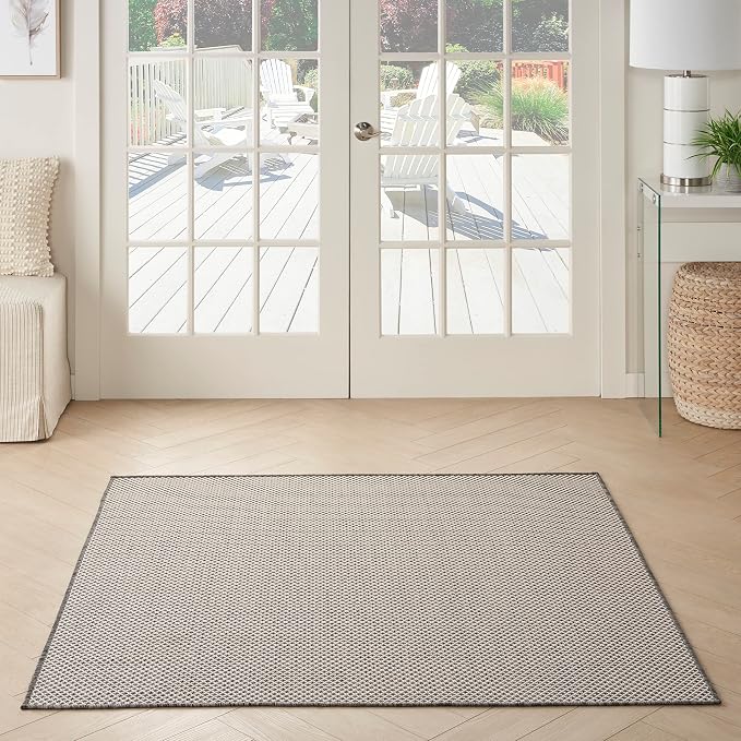 Nourison Home Courtyard Ivory Charcoal 4' x Square Area Rug - Easy Clean, Non Shedding, Bed Room, Living Room, Dining Room, Kitchen (4' x Square)