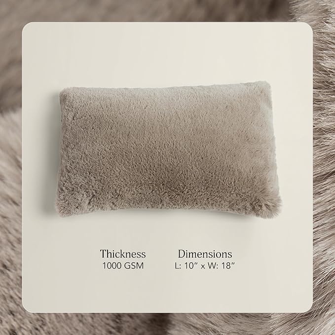 UnHide Squish Lumbar Pillow - Faux Fur Pillow - Extra Soft Throw Pillow - Rectangular Shaped, Polyester Fill - Machine Washable - Perfect for Living Room Or Bedroom - 10” x 18” - Taupe Ducky