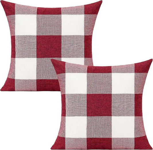 VAKADO 20x20 Pack of 2 Farmhouse Retro Check Plaids Throw Pillow Covers Christmas Valentine Decorative Buffalo Rustic Cushion Cases for Sofa Bed Couch, Red White