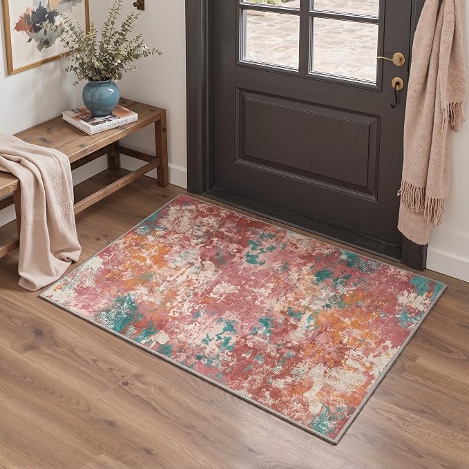 BEIMO Area Rugs 8x10 for Living Room Bedroom, Modern Abstract Machine Washable Rug, Large Soft Low Pile Floor Cover with Non Slip Backing for Dining Room, Red Green