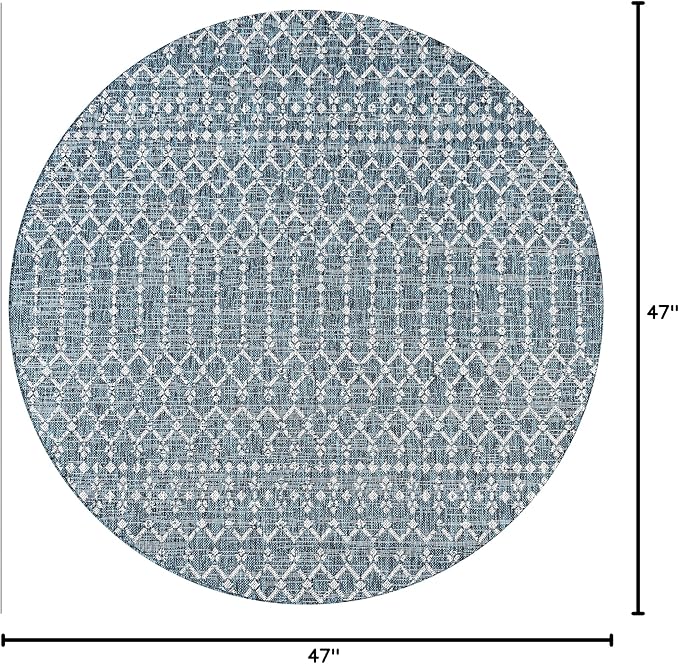 JONATHAN Y Moroccan Geometric Indoor Outdoor Round Area Rug 4 Ft Teal/Gray, Ourika Textured Weave for Backyard, Patio, Porch, Easy-Cleaning, High Traffic, Pet-Friendly, Non-Shedding (SMB108C-4R)