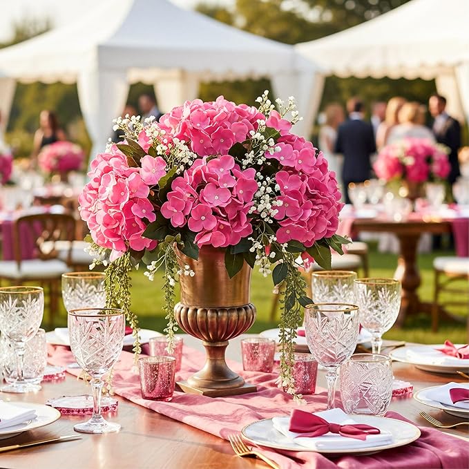 Auihiay 64pcs Hydrangea Artificial Flowers, Rose Red Artificial Hydrangea Flowers, Silk Hydrangea Heads with Stems for Garden, Home Party Baby Shower DIY Wedding Centerpiece (Rose Red)