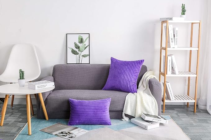 TangDepot Velvet Big Corduroy Pillow Covers 12x24 Violet 2-Pack | Soft wide-stripe corduroy pillow cover, hidden zipper, machine washable, easy refresh, for bedroom living room indoor outdoor