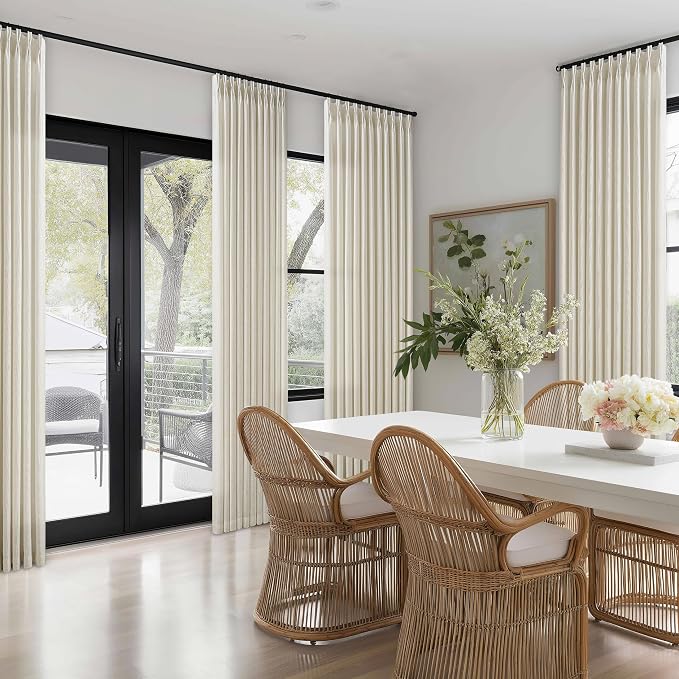 Beige Tan Pinch Pleated Linen Curtains 96 Inches Long for Living Dining Room Bedroom Light Filtering Pinch Pleat Hooks Rings Back Tab Neutral Country Farmhouse 96 Inch Window Curtain Drapes 1 Panel