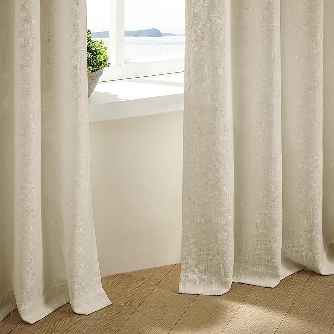 Pinch Pleated Extra Wide Curtain Panels 120 Inches Long 70 Inch Wide Linen Curtain for Patio Sliding Glass Door Beige Hooks Rings Semi Sheer Privacy 120 Inch Length for Living Room 70x120 1 Panel