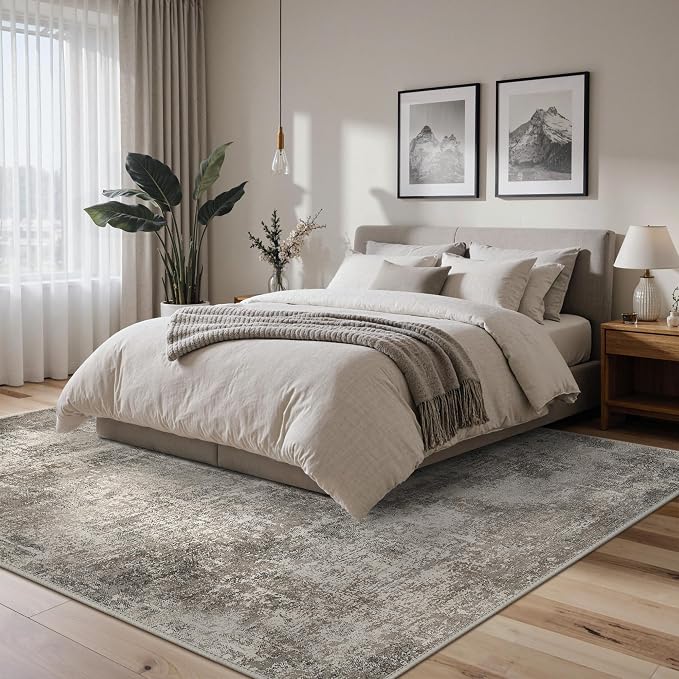 BEIMO Area Rugs 6x9 for Living Room Bedroom, Modern Abstract Machine Washable Rug, Large Soft Low Pile Floor Carpet with Non Slip Backing for Dining Room, Grey
