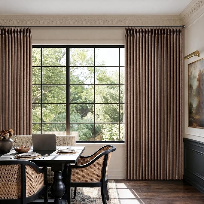 Dark Brown Linen Curtains 96 Inches Long Pinch Pleated Chocolate Brown Vintage Memory Shaped Privacy Drapes with Back Tab Rings Retro Curtains for Living Room Bedroom 96 Inch Length 2 Panels