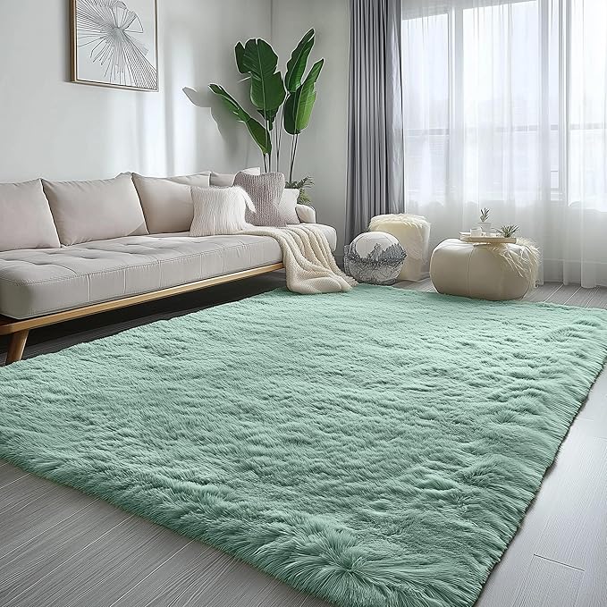 PAGISOFE Sage Green Rugs for Living Room, 5x7 Ft Shaggy Rug Plush Fuzzy Carpet for Bedroom,Green Kids Rug Home Decor Aesthetic,Non-Slip Floor Rugs for Nursery Decor Girls Boys Playroom