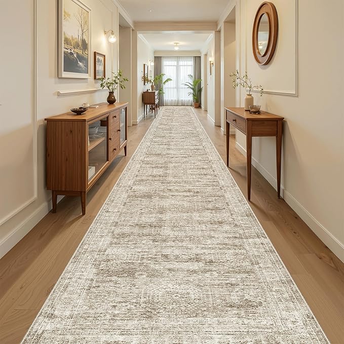 Soalmost 3x20 Hallway Runner Rug - Extra Long Carpet Runners for Hallways 20ft Non Slip Stain Resistant Rugs Runner for Living Room Bedroom 20 Feet Floor Carpet for Kitchen, Brown
