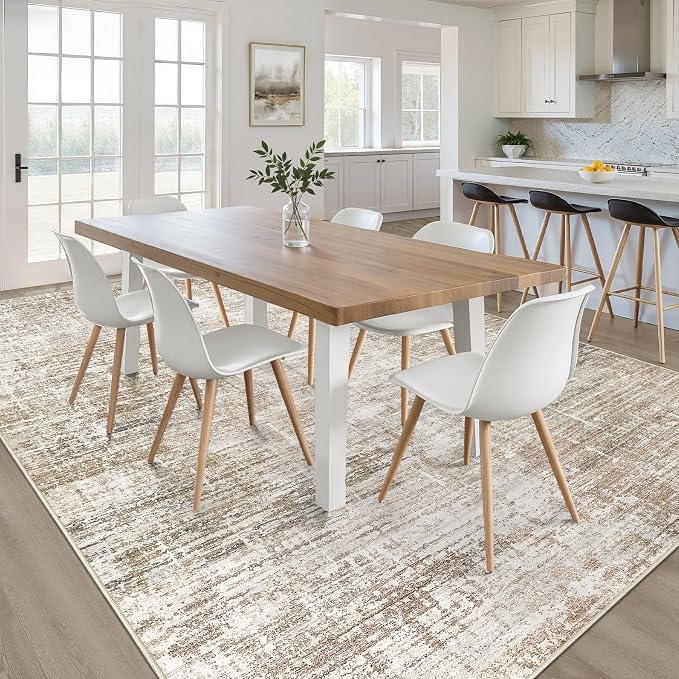 8x10 Area Rugs Living Room: Washable Large Neutral Rug Abstract Soft Modern Stain Resistant Indoor Floor Non-Slip Carpet for Bedroom Nursery Kids Office Playroom Dining Room Under Table- Dark Brown