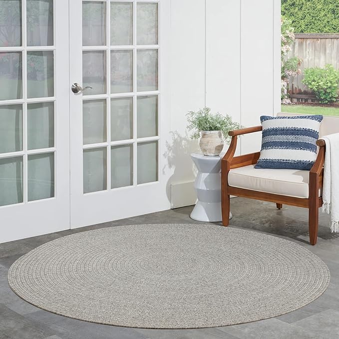 Superior Indoor/Outdoor Area Rug, Reversible Braided Floor Decor for Living Room, Kitchen, Patio, Front Porch, Modern Boho Farmhouse Rugs, Hardwood, Bedroom Accessories, 4' Round, Canvas