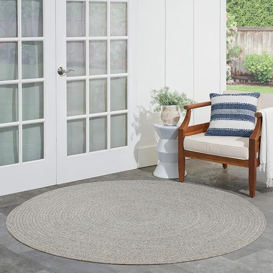 Superior Indoor/Outdoor Area Rug, Reversible Braided Floor Decor for Living Room, Kitchen, Patio, Front Porch, Modern Boho Farmhouse Rugs, Hardwood, Bedroom Accessories, 4' Round, Canvas