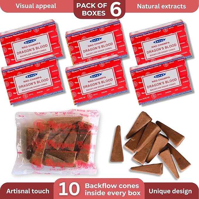 Dragon's Blood Backflow Incense Cones for Waterfall Aromatic Smoke Fountain Haze Falls and Mat Bundle - Pack of 6