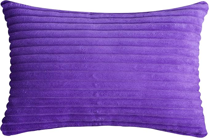 TangDepot Velvet Big Corduroy Pillow Covers 12x24 Violet 2-Pack | Soft wide-stripe corduroy pillow cover, hidden zipper, machine washable, easy refresh, for bedroom living room indoor outdoor