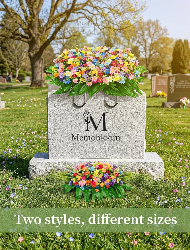 Cemetery Flowers for Grave Fake: Spring Flowers for Cemetery Easter Colorful Artificial Wildflowers with Stake - Faux Silk Memorial Day Grave Decorations for Outdoor Gravesite