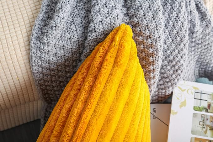 TangDepot Velvet Big Corduroy Pillow Covers 24x24 Deep Yellow 2-Pack | Soft wide-stripe corduroy pillow cover, hidden zipper, machine washable, easy refresh, for bedroom living room indoor outdoor
