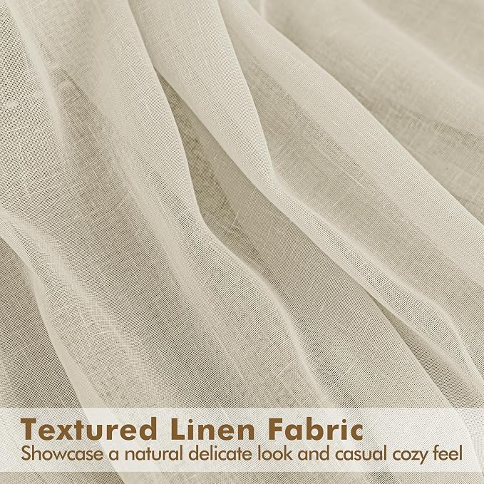 HolidayIdeas 6 Panels Outdoor Curtains for Patio-Natural Linen Semi Sheer Curtains for Patio Waterproof, Privacy Sun Light Indoor Outside Drapes for Gazebo, Pergola, Balcony, Pool, Backyard 54x95 Inch