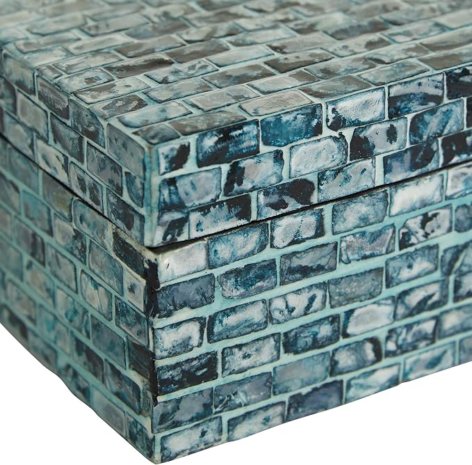 Deco 79 Wood Handmade Decorative Box Decorative Keepsake Boxes with Hinged Lid, Set of 2 Storage Boxes 10", 8"W, Blue