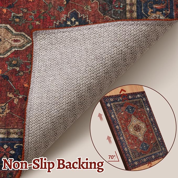 Tangsoo Oriental 2x3 Washable Rugs, Red Vintage Non Slip Small Area Rug Carpet, Indoor Front Door Rug for Entryway, Door Mat Indoor Entrance Soft Low Pile Throw Rugs for Entry Kitchen Bedroom
