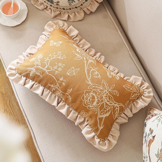 ISAENNE Designer Linen Throw Pillow Cover,Set of 2,20"x12"-Cornucopia D | Elegant French Rectangle Pillow Cover,Concealed Zipper Design,Floral Pattern,Sofas,Bedroom,Living Room,Lounge Chairs