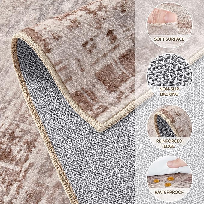 UERMEI 9x12 Washable Area Rug for Living Room: Modern Neutral Abstract Large Soft Low Pile Carpet Non-Slip Pet Kids Friendly Indoor Decor for Bedroom Dining Room Home Office Nursery Blue Brown