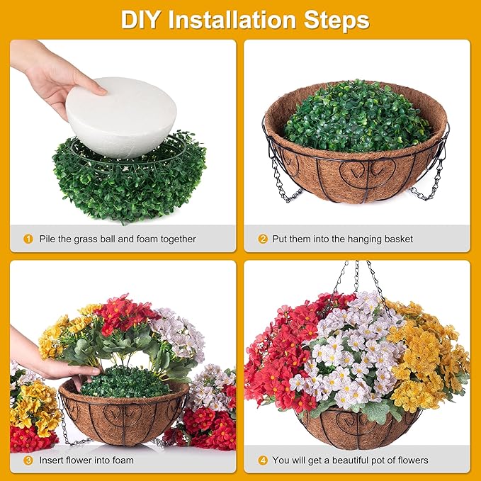 Artificial Fake Hanging Plants Flowers Basket for Spring Outdoor Decoration, Faux Silk Daisy UV Resistant Look Real with Eucalyptus Leaves Summer Decor for Home Patio Garden Outside(Red White Yellow)