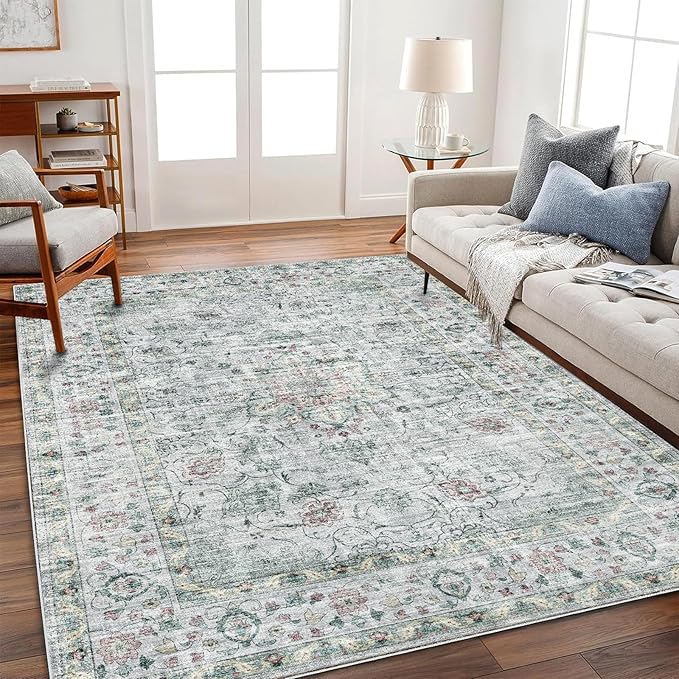 CHAMPLANT Washable Area Rug 10'x14' Boho Design Non-Shedding Easy Care Ideal for High Traffic Areas in Living Room Bedroom Office Coffee Table Kitchen Large Carpet