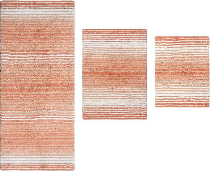 Home Weavers 100% Cotton Gradiation Collection Bathroom Décor | Washable Rug | Bathroom Mat | Kitchen Mat | Bathroom Rug Set | Bath Mat Set | Bath Floor Mat Non Slip, 3 Piece Set with Runner, Coral