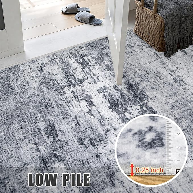 10x14 Area Rug Living Room Rug: Washable Modern Abstract Soft Thin Rug Indoor Floor No Slip Stain Resistant Carpet for Bedroom Dining Room Farmhouse Nursery Home Office - Grey