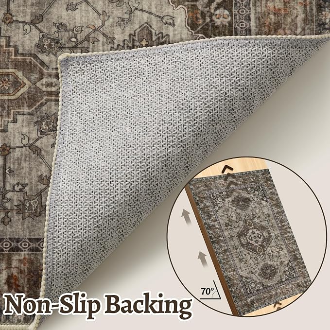 Tangsoo 5x7 Area Rug Washable Rug for Living Room, Vintage Indoor Non Slip Large Area Rugs, Print Distressed Carpet, Soft Low Pile Foldable Floor Rug for Bedroom Dining Room Dorm Grey