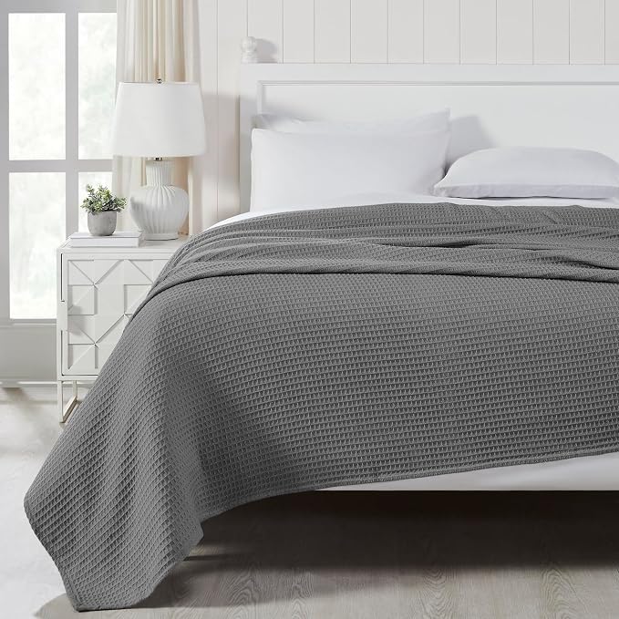 Modern Threads 100% Cotton Waffle Thermal Blanket, Dark Gray, Twin/Twin XL